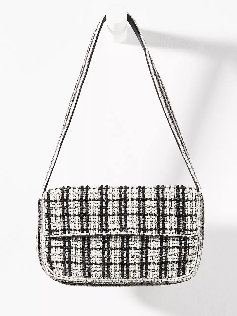 Anthropologie Black & White beaded mini Shoulder Bag